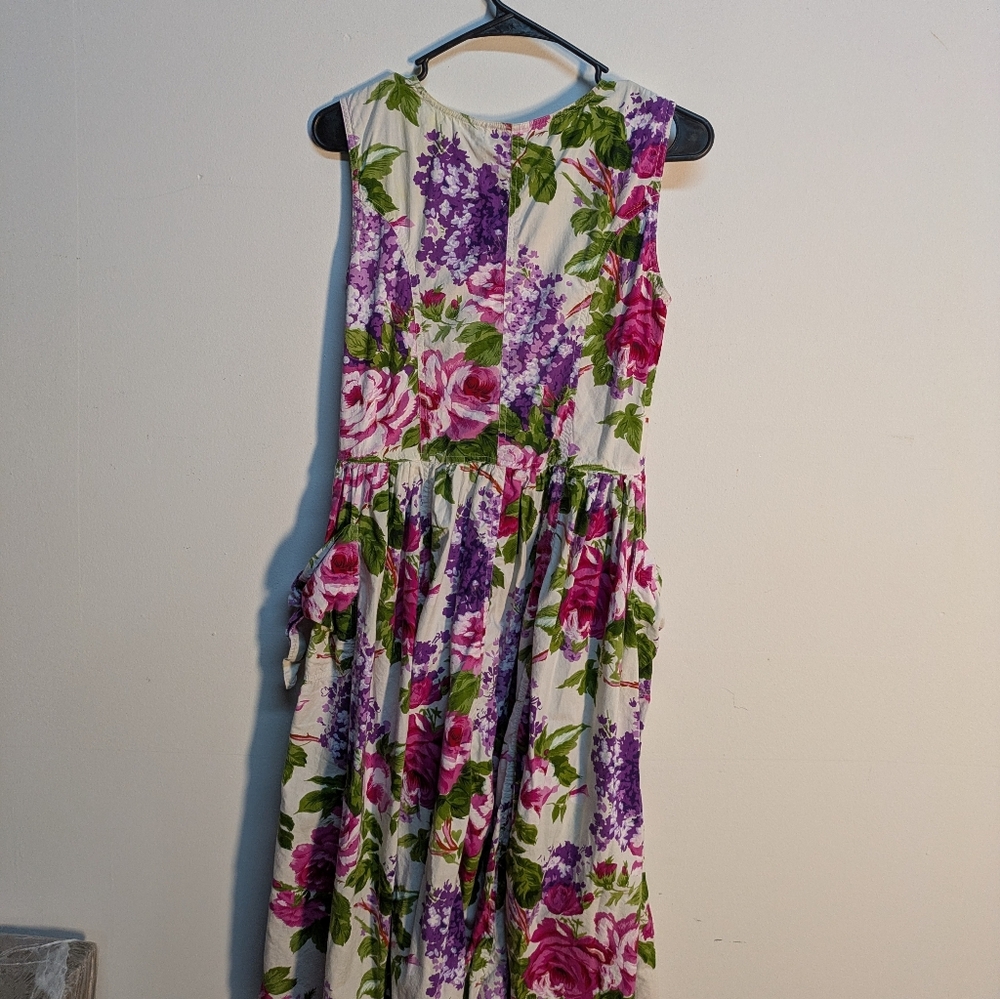 Vintage Early 90s White Pink Purple Floral Dress, Size M - Picture 10 of 13